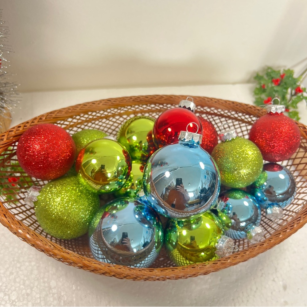Lot of Rauche glass ball Christmas ornaments various size color some glittered